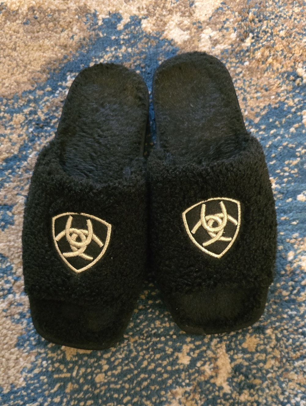 Black Fuzzy Slide Slippers with Gold